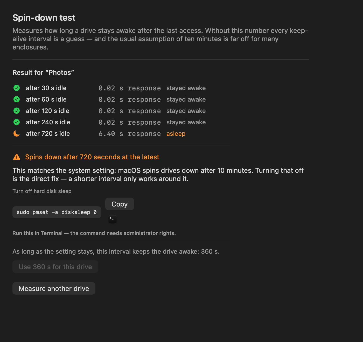 DriveChief measures a drive’s response time after different idle periods.