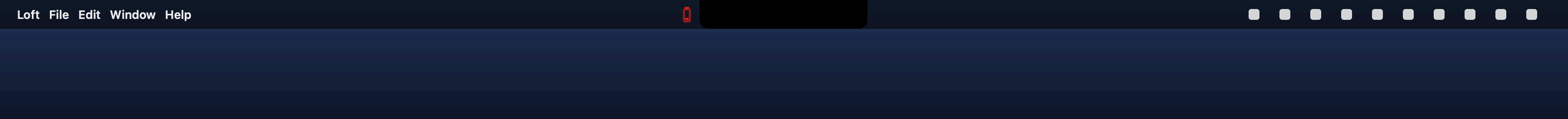 Menu bar with the notch and a small red battery beside it