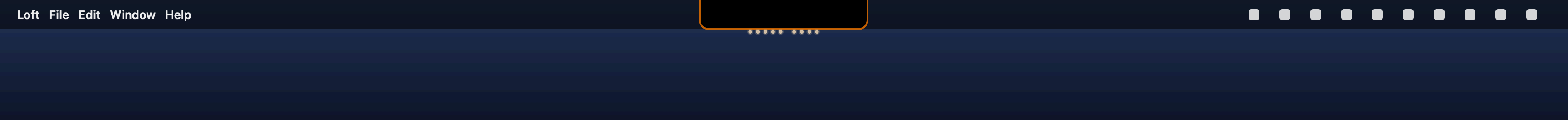Notch glowing orange with a row of dots below it, one dot per hidden icon