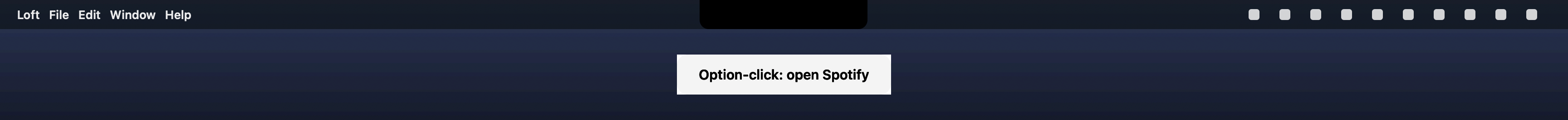 Menu bar with the notch and a hint below it showing what the Option-click will open