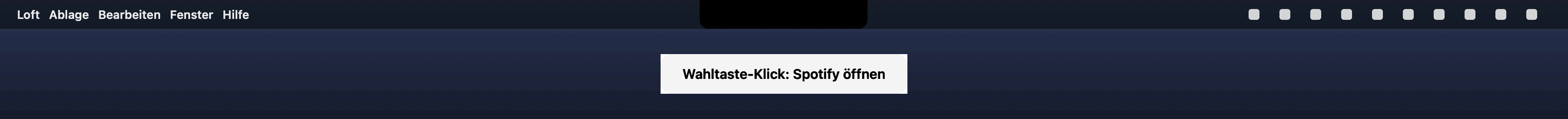 Menüleiste mit der Notch und einem Hinweis darunter, was der Wahltaste-Klick öffnet